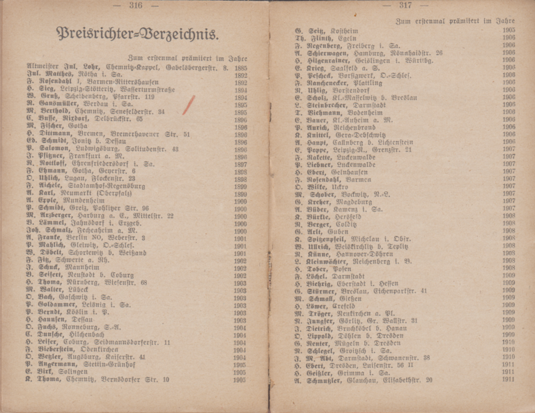 Preisrichterverzeichnis. Wahls Taschenkalender 1917-18S.316